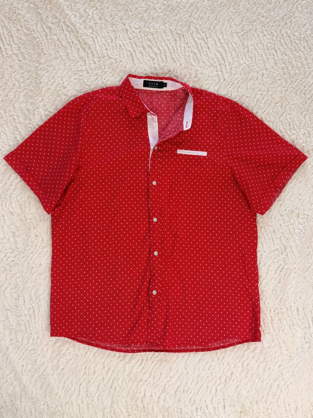 SSLR Red Short-Sleeve Dot-Print Button-Down Shirt
